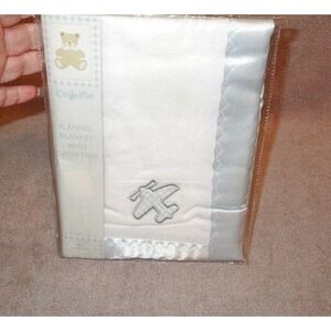 Cutie Pie Airplane Baby Blanket Cotton Flannel Satin Trim Receiving Swaddling